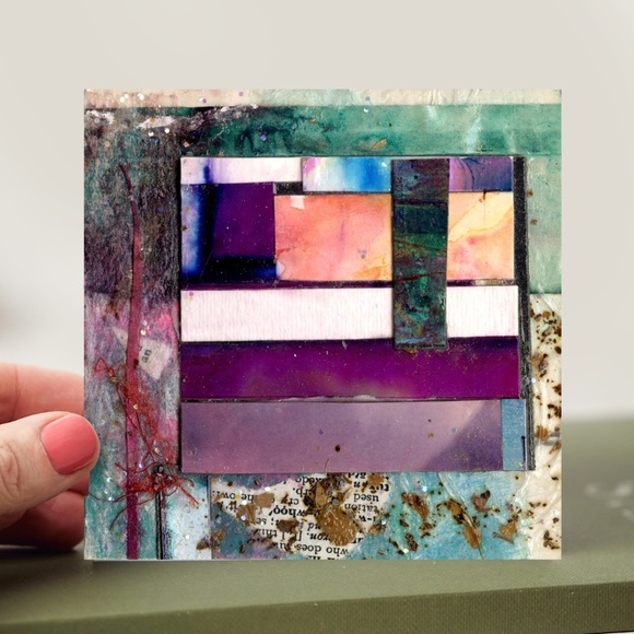 Original Mixed Media 2-sided Chunky Art - Collage Joy 6 - Picture 1 of 4